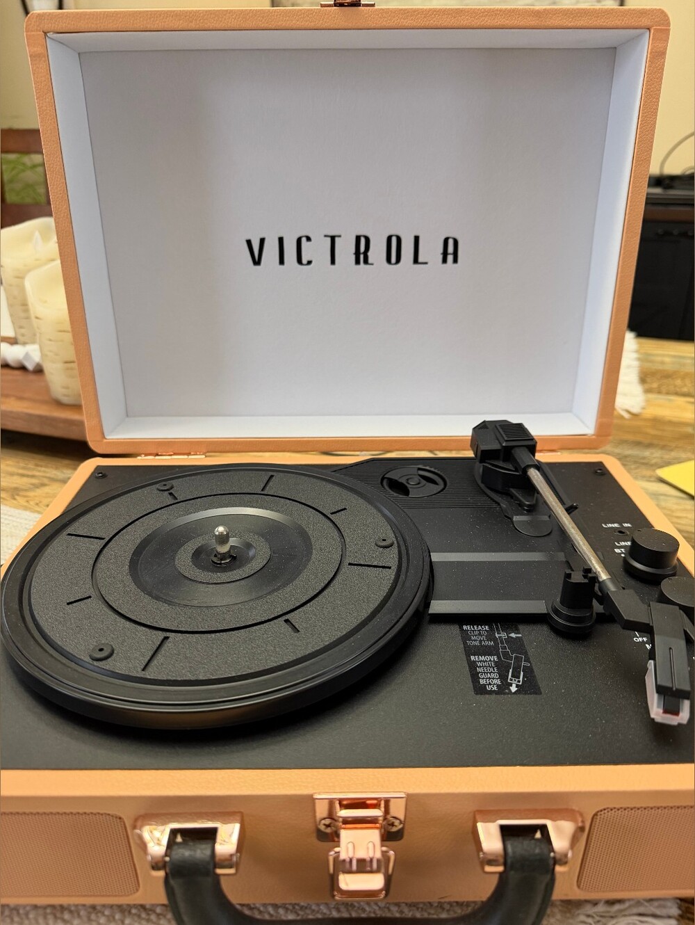 Portable Turntable in Peach